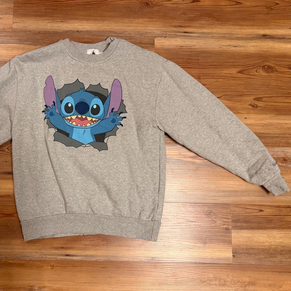 Disney Parks Walt Disney World Stitch Double Sided Graphic Sweatshirt Gray S